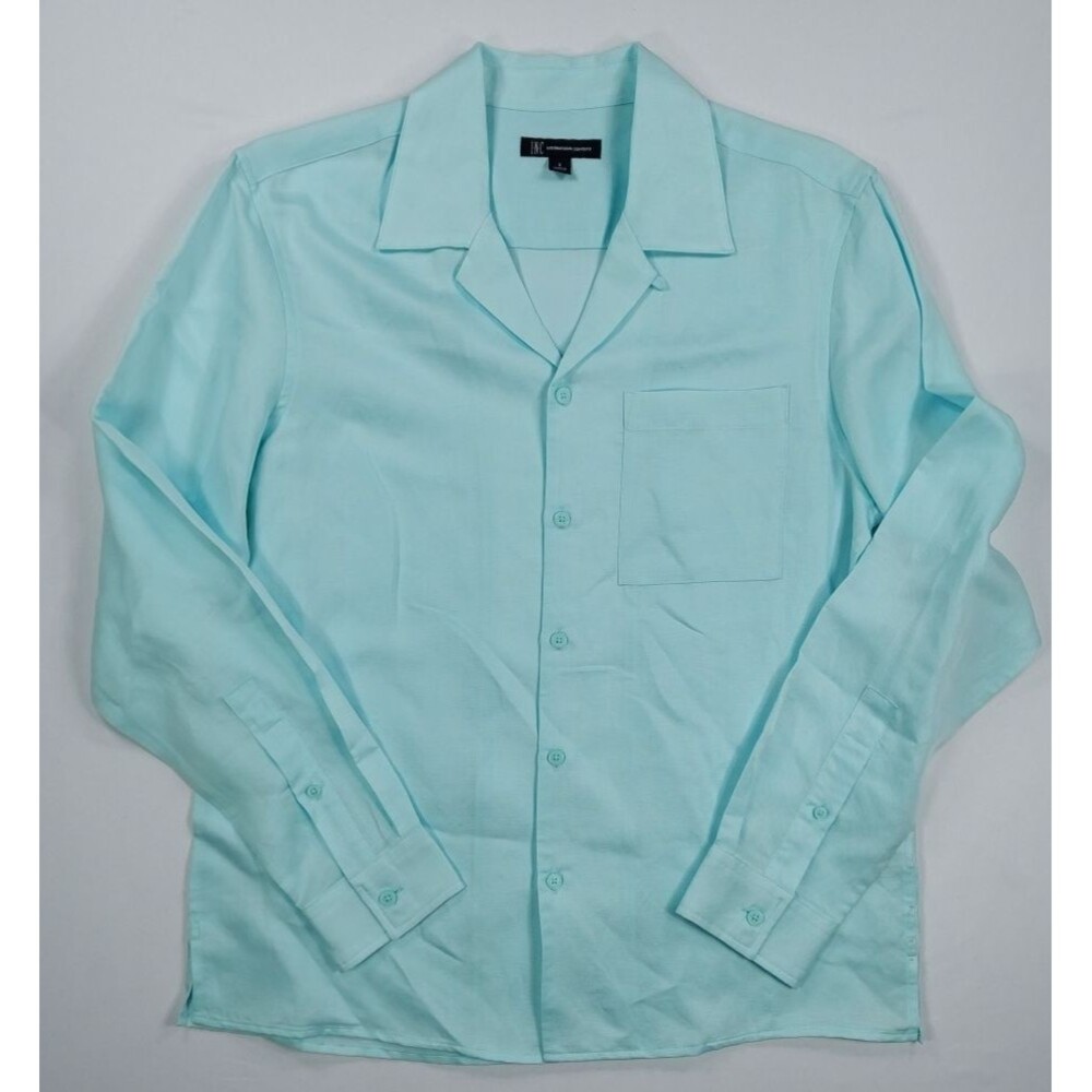 INC International Concepts Mens Small Linen Blend Button Down Shirt Sunlit Aqua